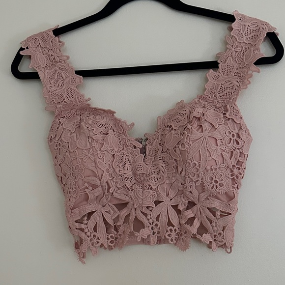 Fashion Nova Tops - Pink Lace Crop Top